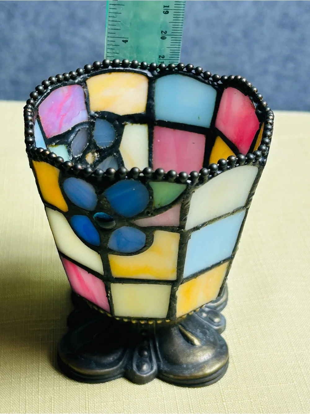 VTG PartyLite Hydrangea Tiffany-Style Stained Glass Whimsy Votive Candle Holder